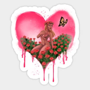 LOVE HEART with BUTTERFLY and ROSES - Graffiti Style (Pink) Sticker